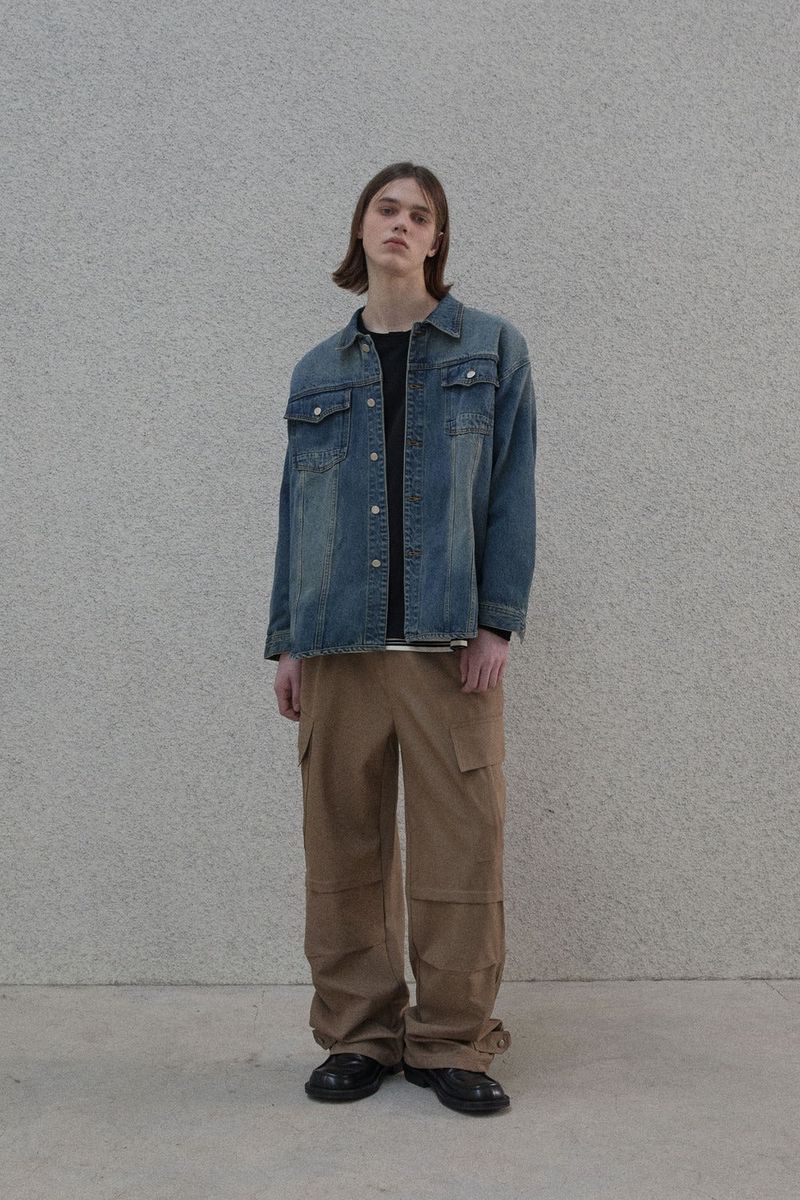 Sandwashed denim shirt jacket