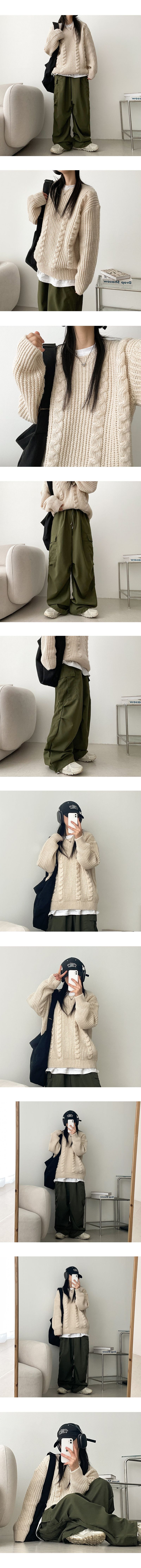 Bicol String Pleated Cargo Wide Pants