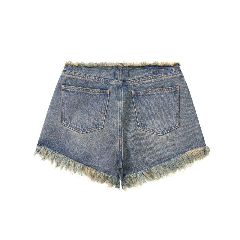 FRINGE DENIM SHORTS (BLUE)