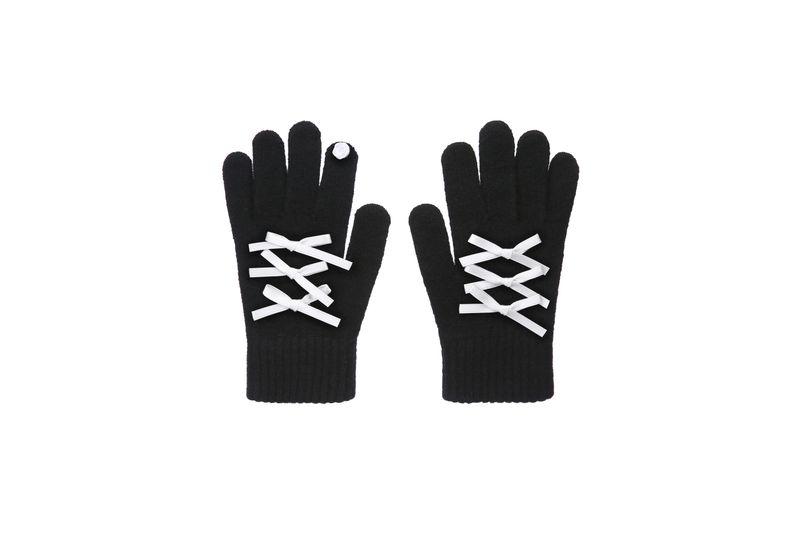 0 4 ribbon knit gloves - BLACK/WHITE