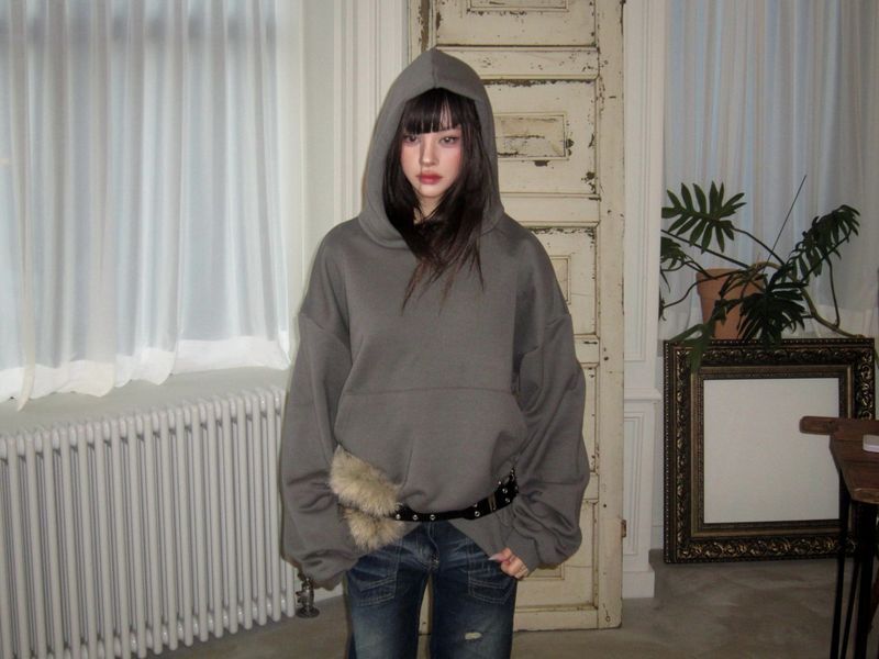 High-neck cropped hoodie