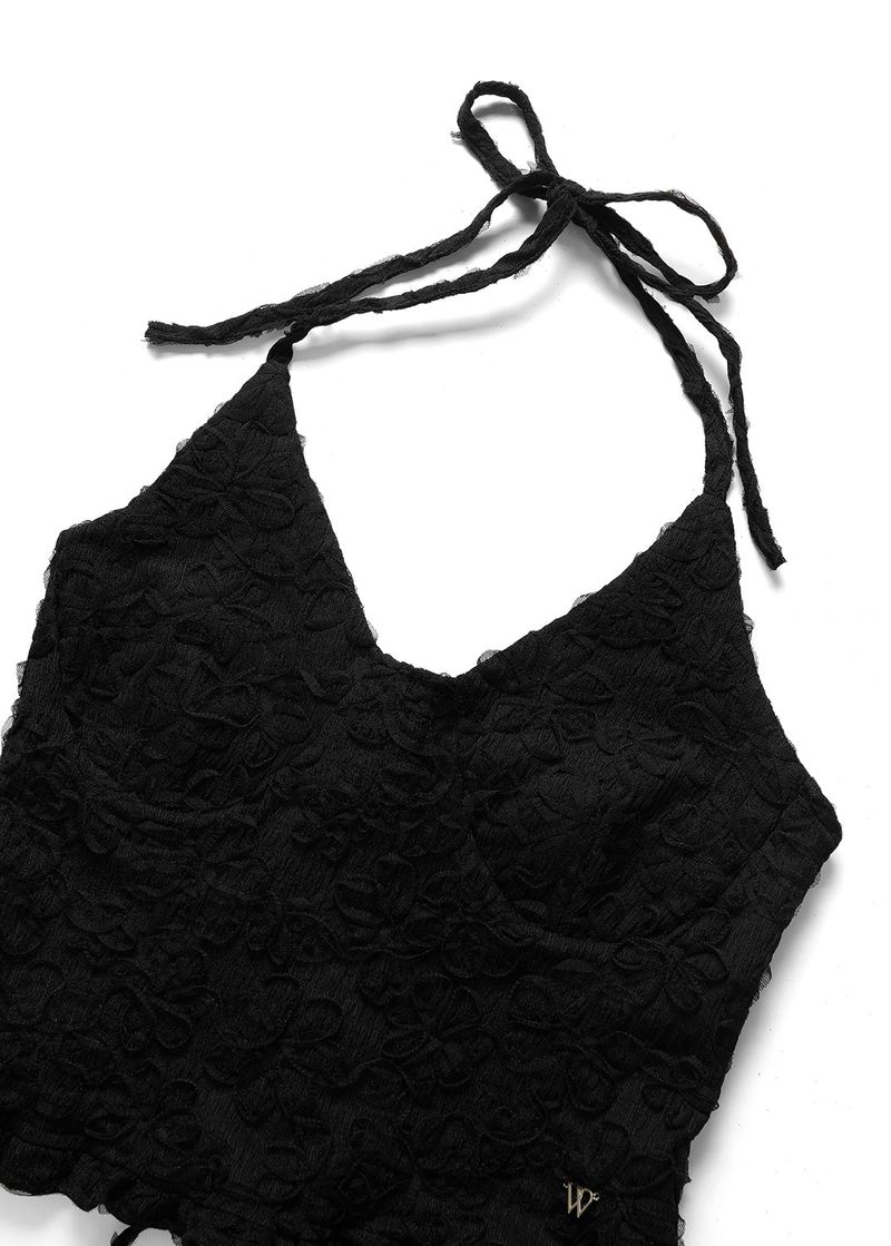 Flower pattern halter top_black