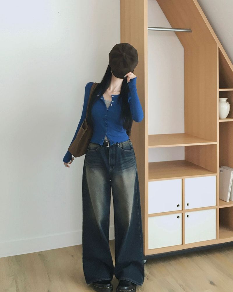 Slim Button Long Sleeve Cardigan