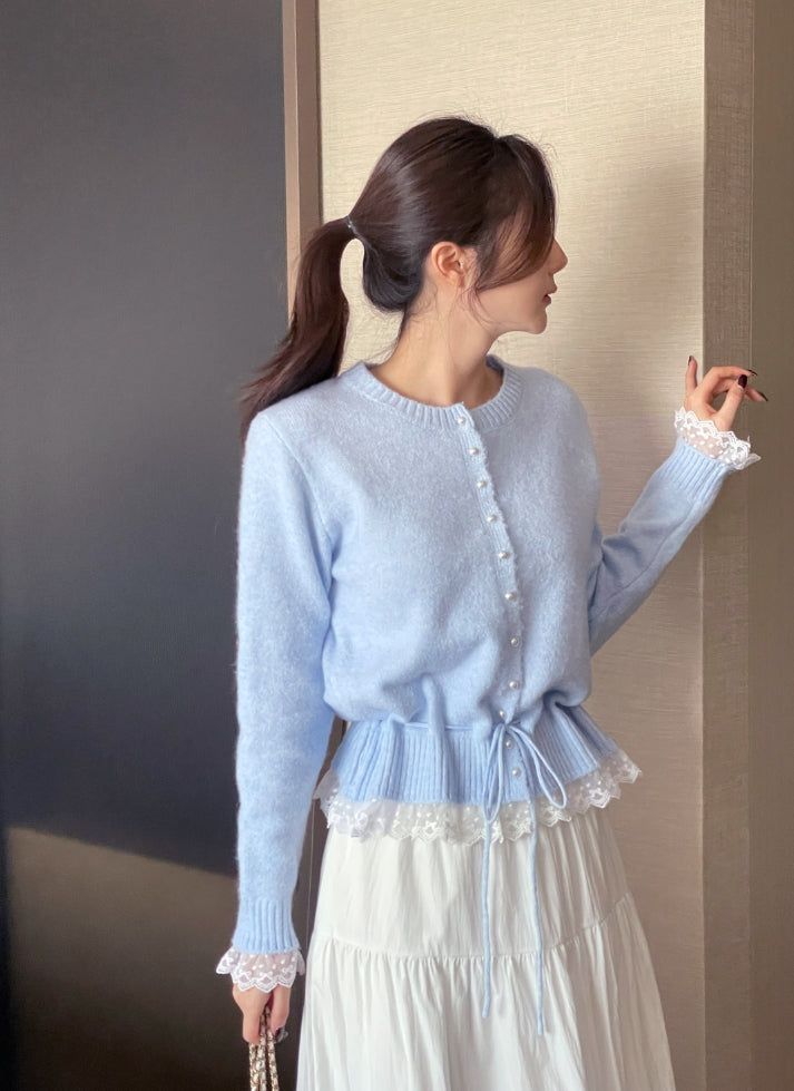 iam mari（アイアム マリ）の「Beria String Pearl Lace Knit Cardigan（Tops）」