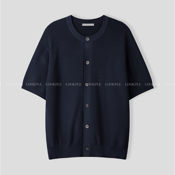  Slag Cooling Hachi Knit Short Sleeve Round Cardigan