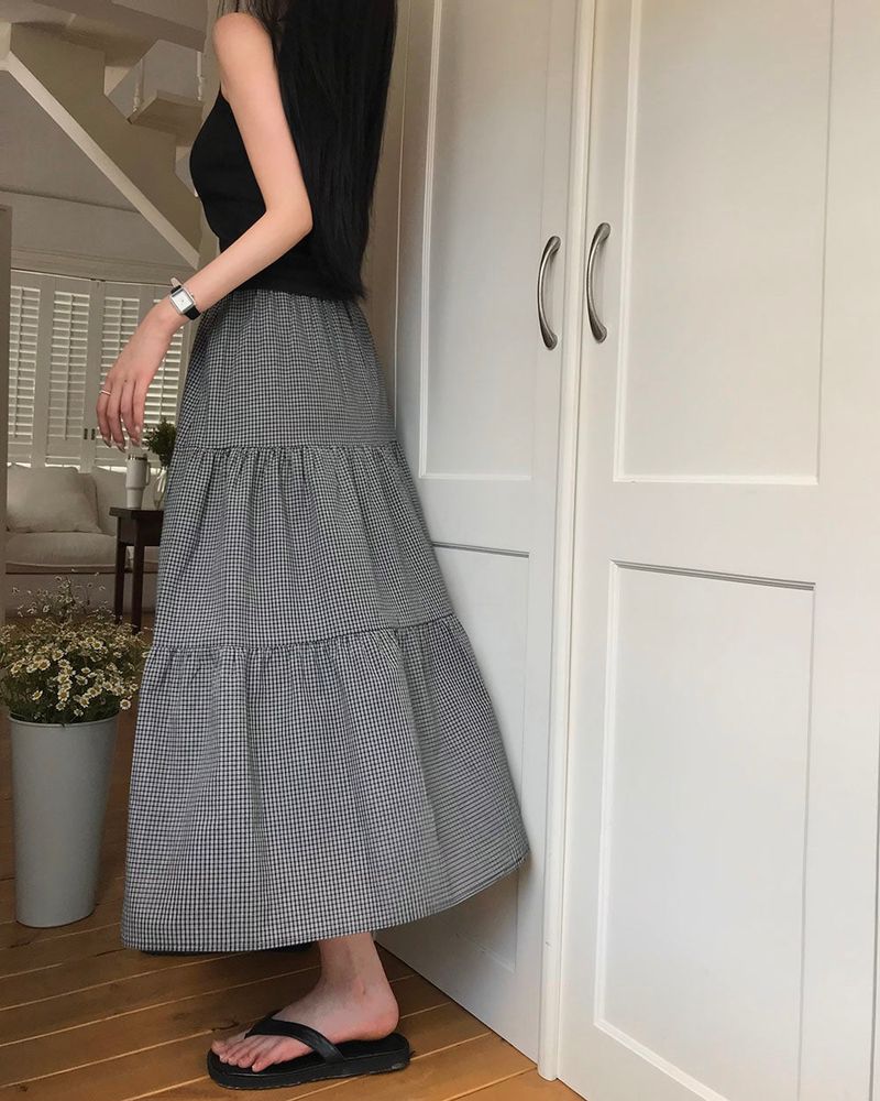 [MADE] Heidi, checkered tiered long skirt