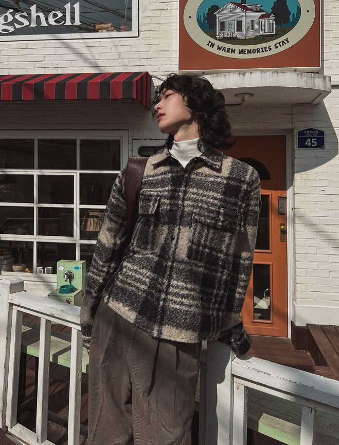 Bronte wool checked crop jacket