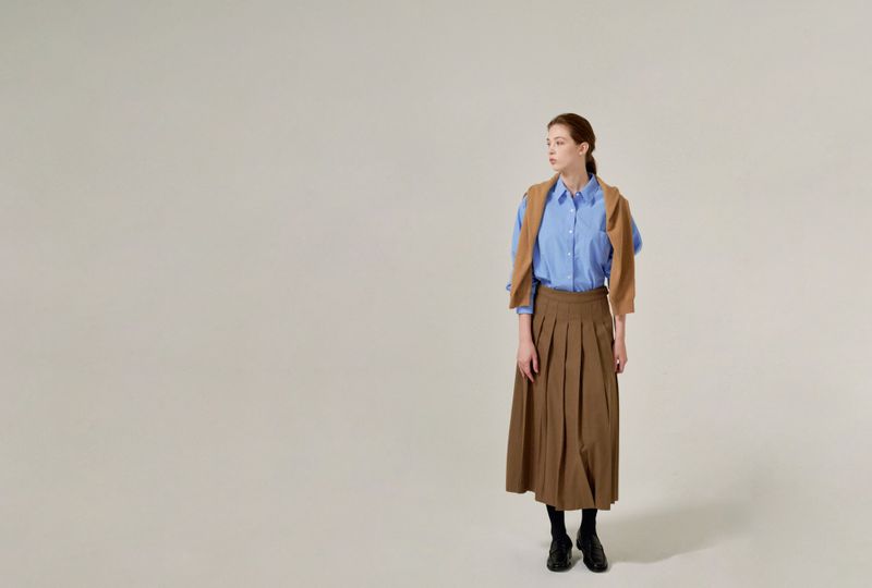 Wrap pleats skirts (Brown)