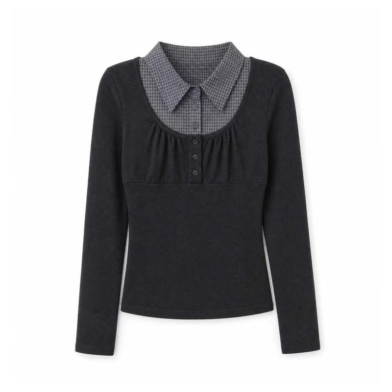 Tina Check Collar Layered Tee