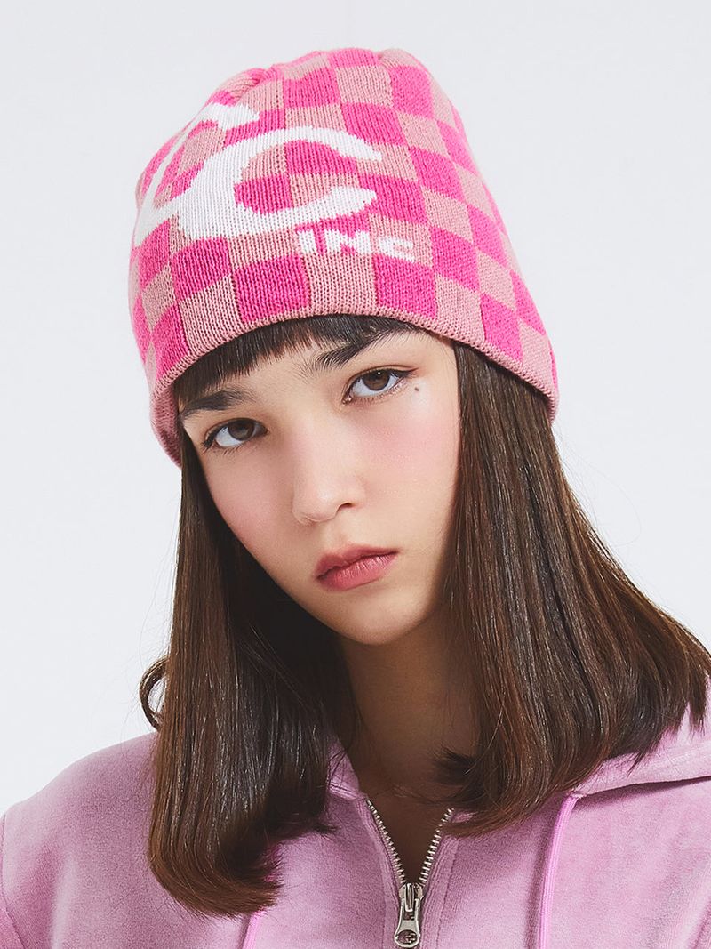 crank（クランク）の「ロゴショートビーニー / LOGO CHECKER SHORT BEANIE_PK（Hats）」