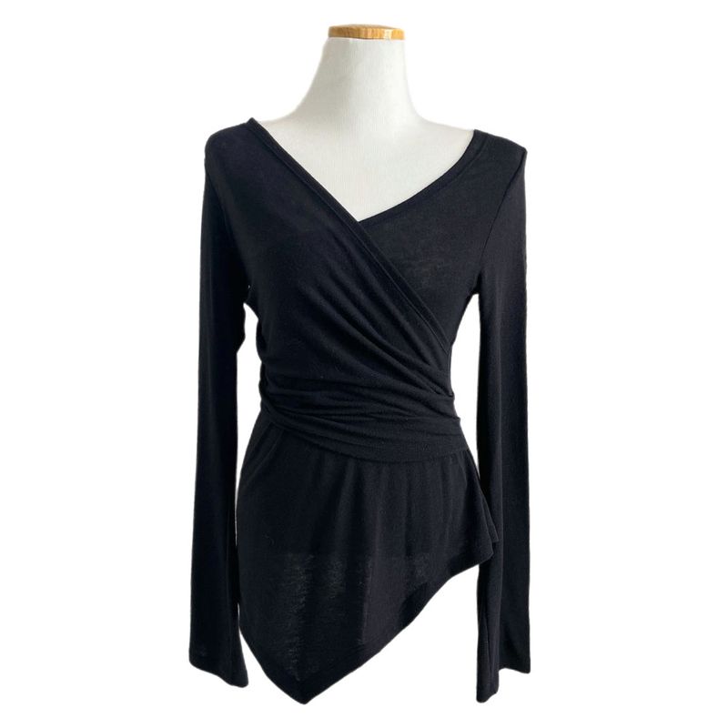 Berre Wrap Shirring Asymmetric Long Sleeve Tee