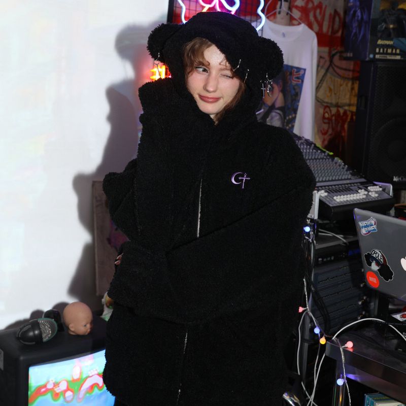 0 1 punk bear fleece jacket - BLACK