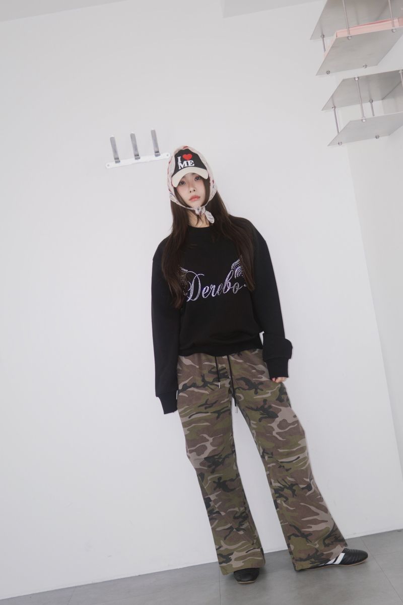camo casual banding straight pants