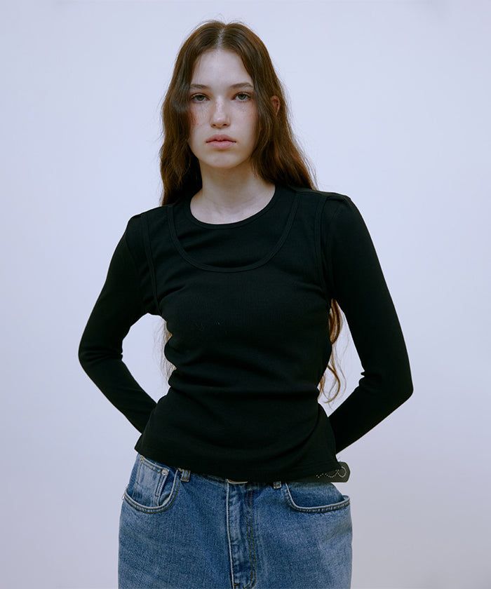 Double Layered Strap Top (BLACK)