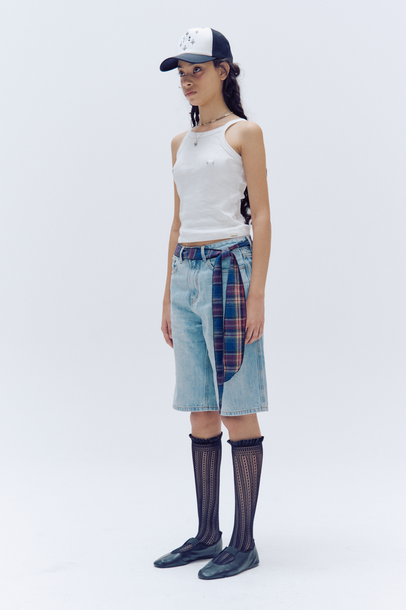 SCARF BELT DENIM SHORTS
