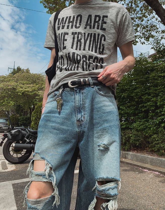 Road Damage Wide Denim Pants