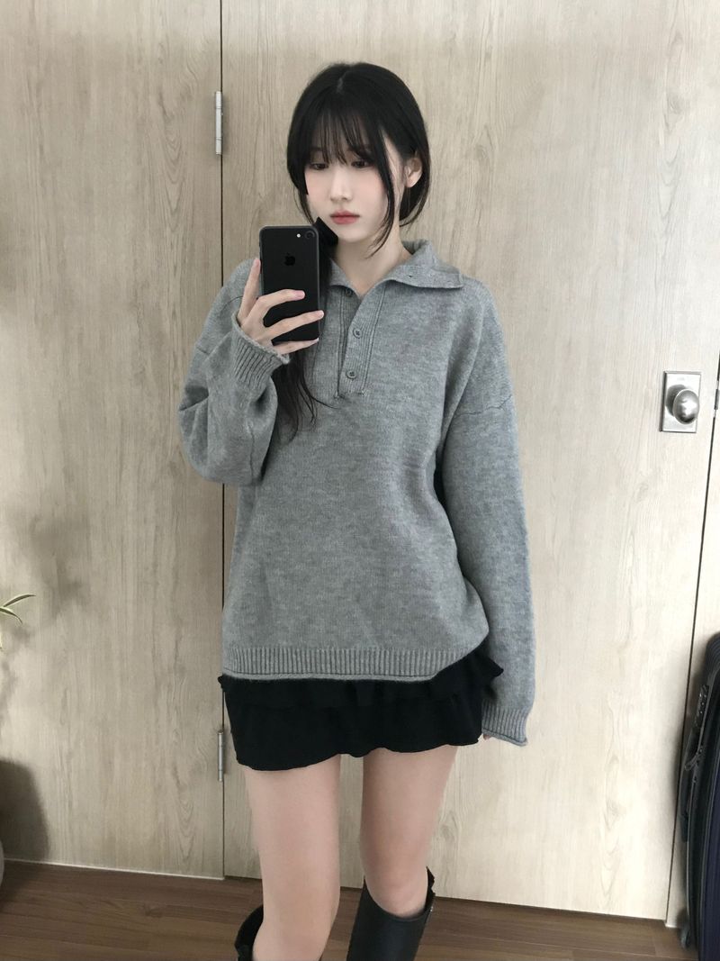High-neck button knit (3 colors)