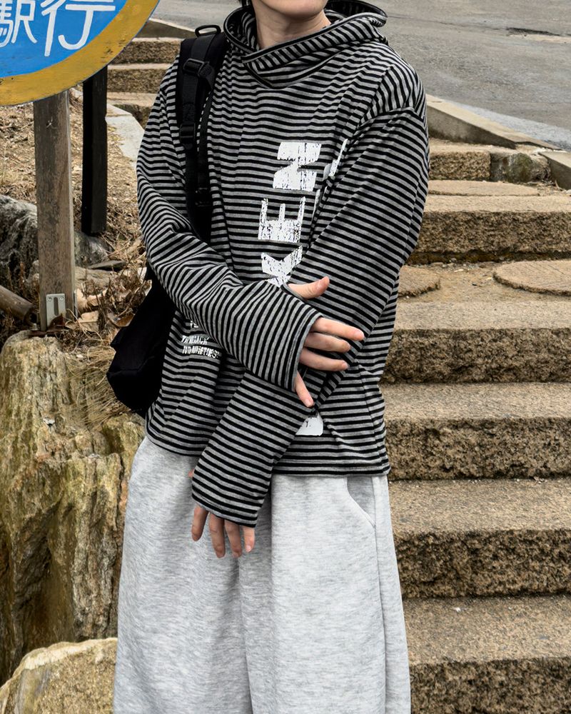 River Fingerhole Stripe Hoodie