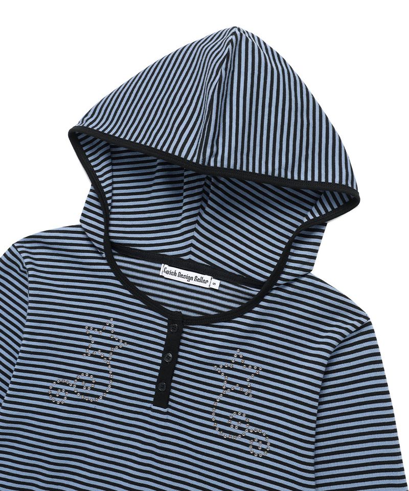 W STUD STRIPED HOODIE NAVY(CV2FFFM403A)