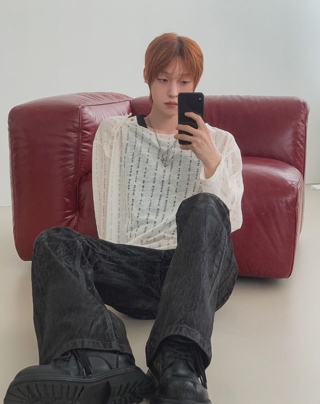 26SS★ [PLAN MADE/MADE] Slant Snap Damaged Knit