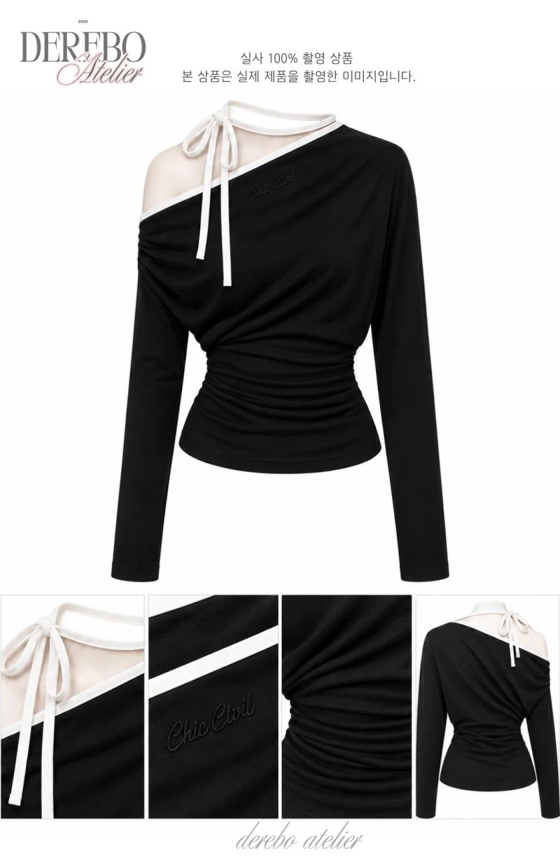 One open-shoulder halter strap long-sleeve tee 