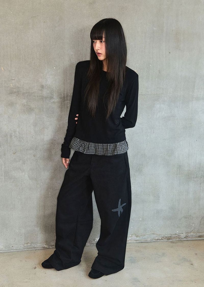 CHECK LAYERED LONG SLEEVE - BLACK