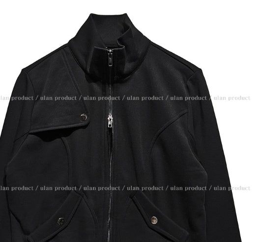 Pearly cut high neck two-way zip-up