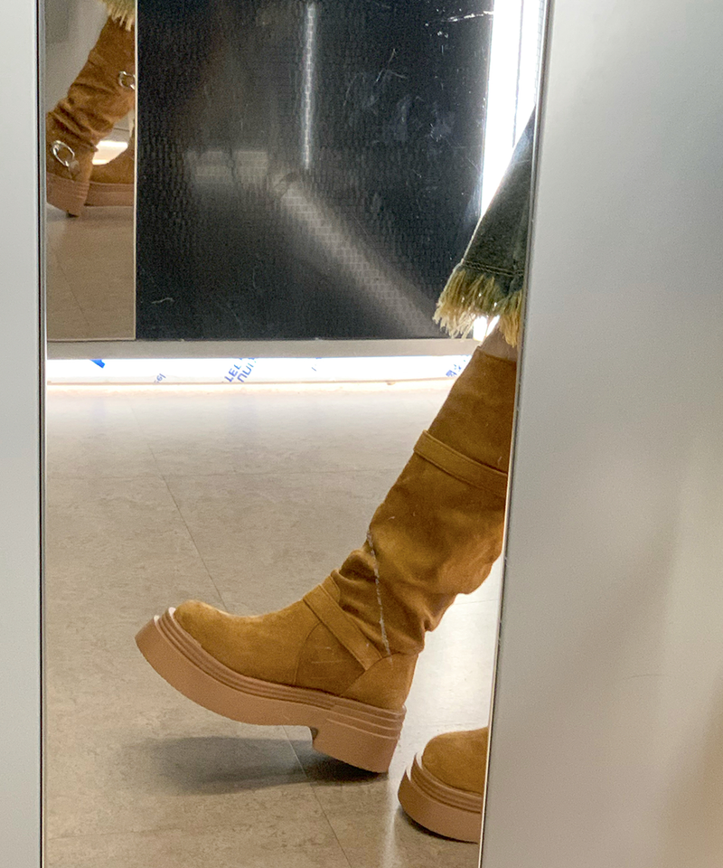 line suede buckle slouch long bootS