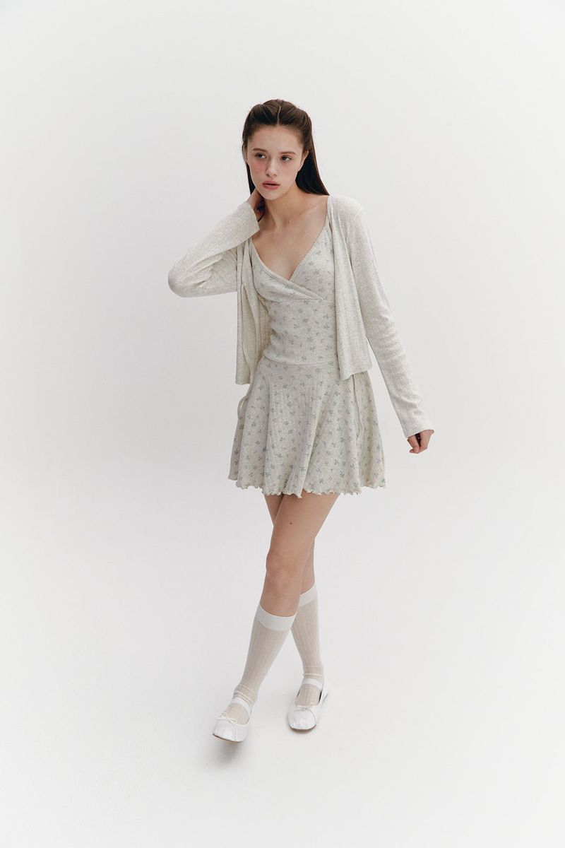 Ribbon Punching Cardigan Oatmeal