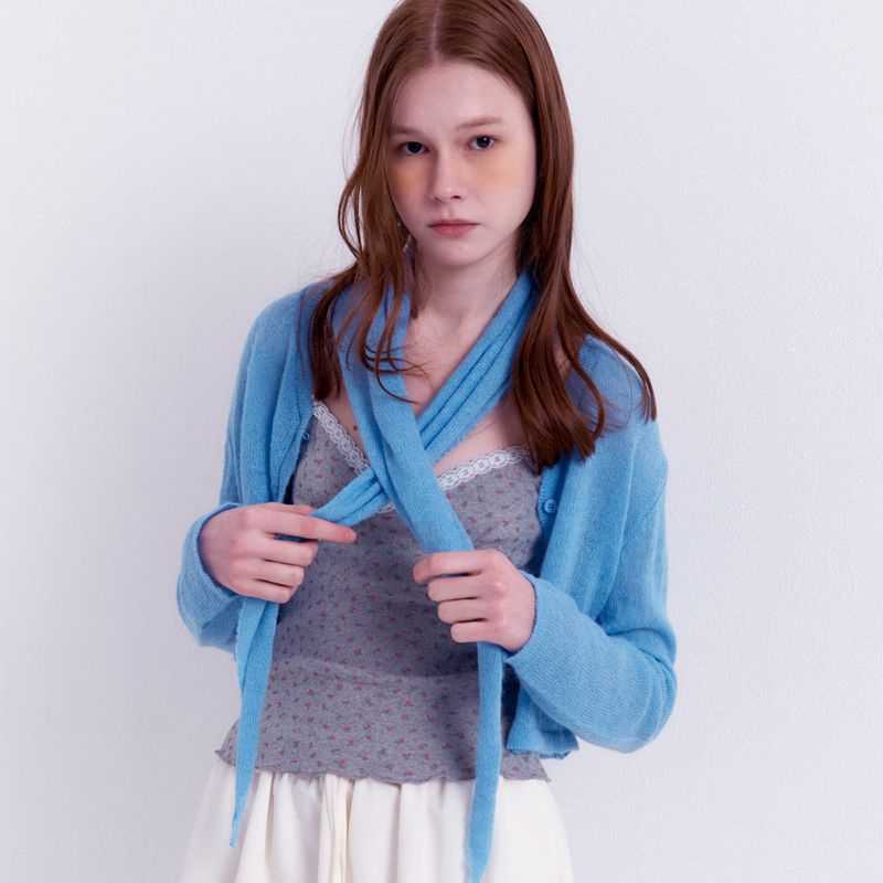 Scarf Set Cropped Knit Cardigan_Sky Blue