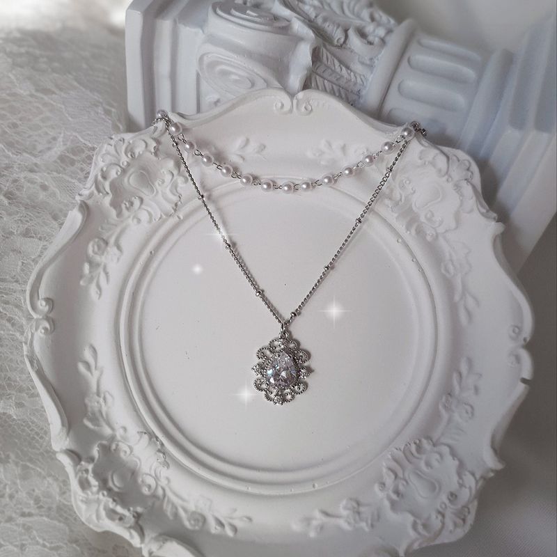 [IVE Liz Necklace/Anti-tarnish] Laced Waterdrop Layered Necklace