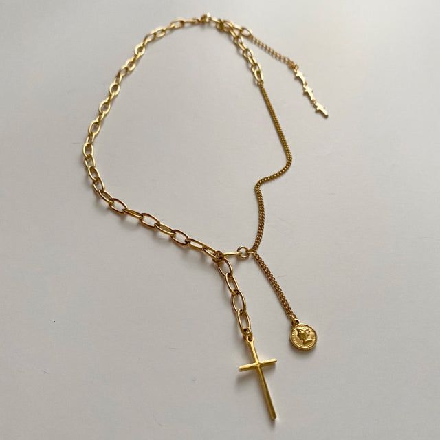 soe Cross Coin Two Way Bold Short Long Necklace