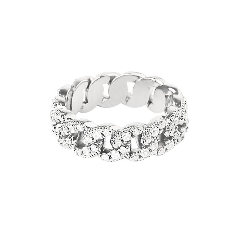  [S925] Stones Cuban Ring (white,silver)