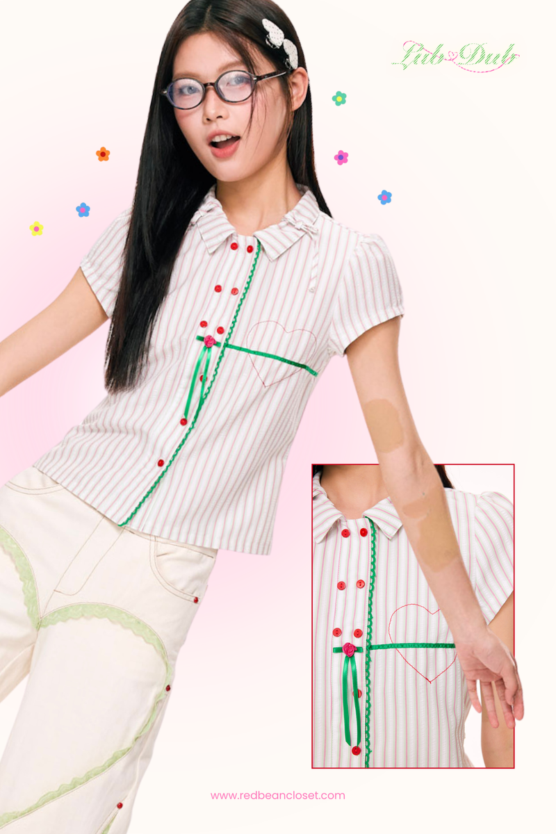 RedBean（レッドビーン）の「Lub-Dub Button Up Baby Shirt (Cream)（Tops）」