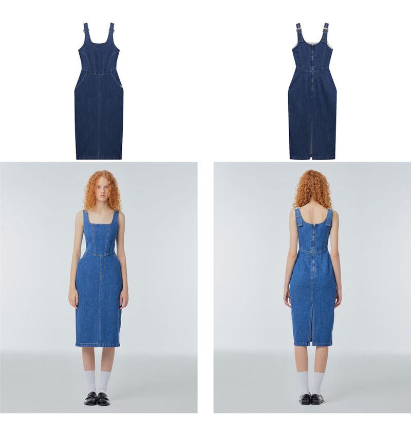 Square-neck denim corset dress