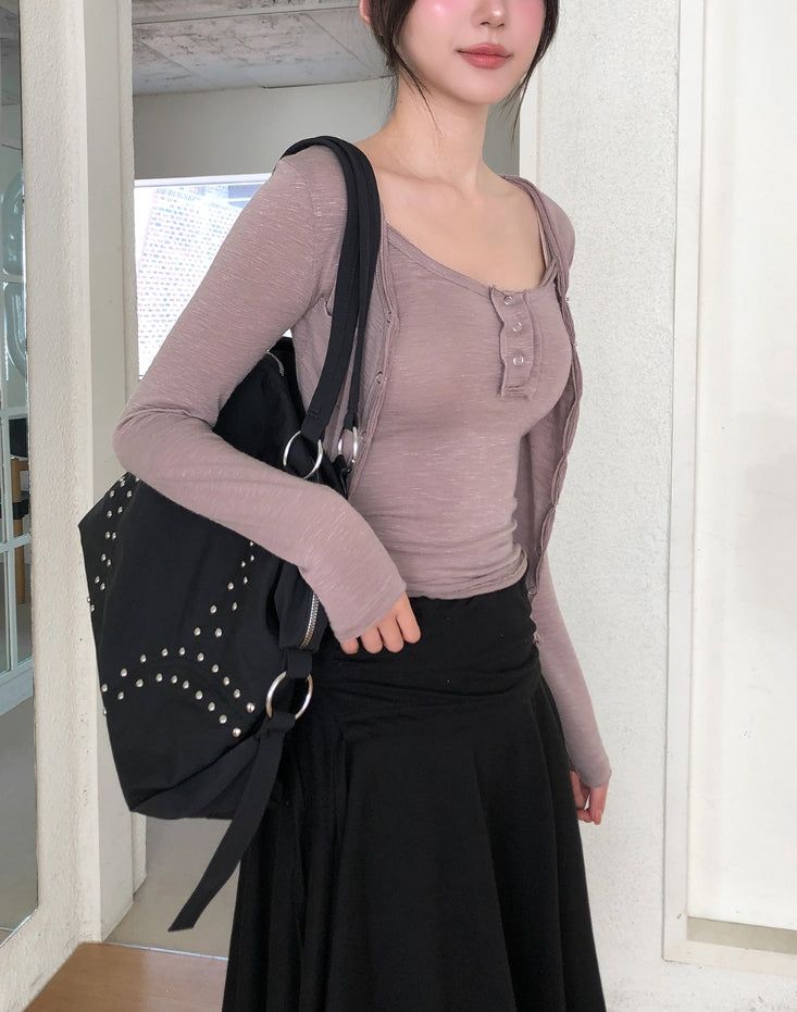 Ropi Pocket Cutting Sleeveless Cardigan Set