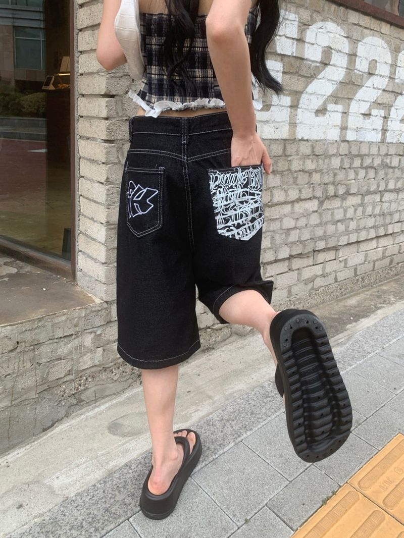  [🖤MD PICK] Backline Back Point Bermuda Denim Pants (Black)