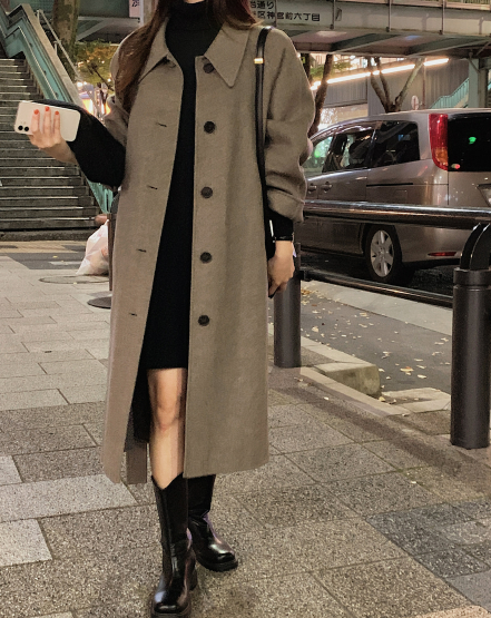 [SHOPPERMADE] ハンドメイドシングルロングウールコート (3color)