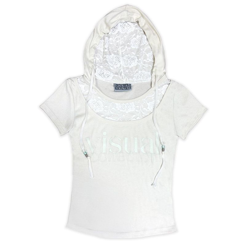Rose Lace Bead Hood Tee [White]