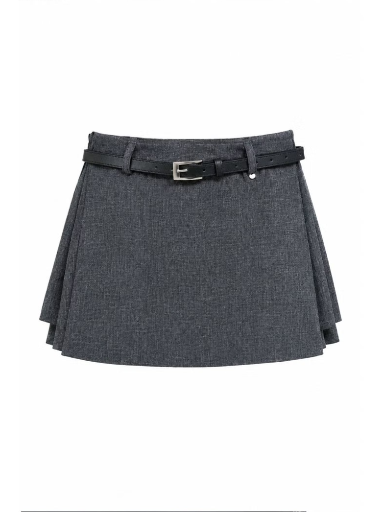WRAP SKORT WITH LEATHER BELT (2COLORS!)