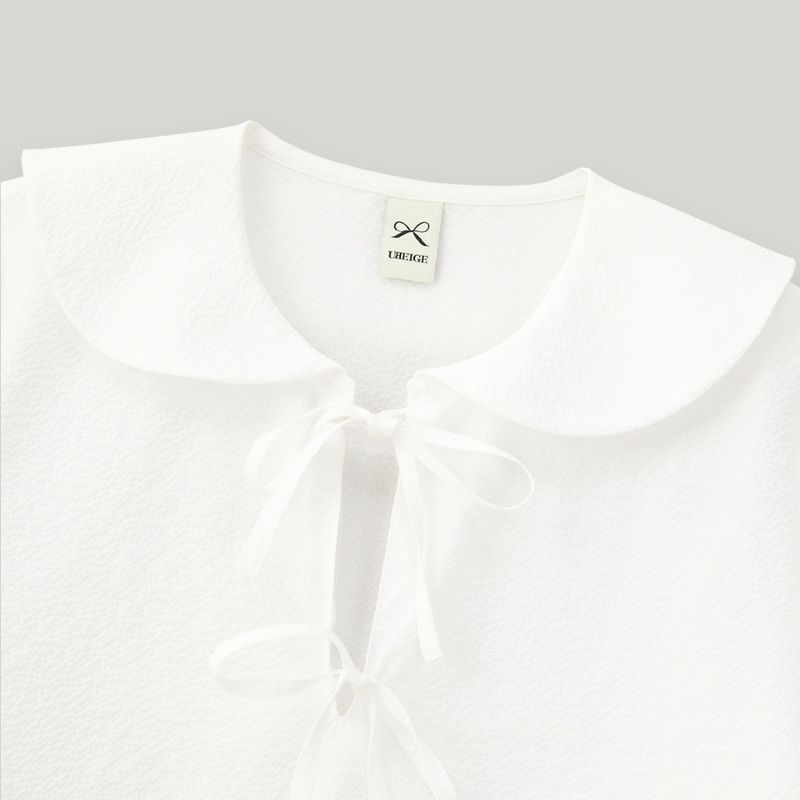 White Seersucker Ribbon Blouse