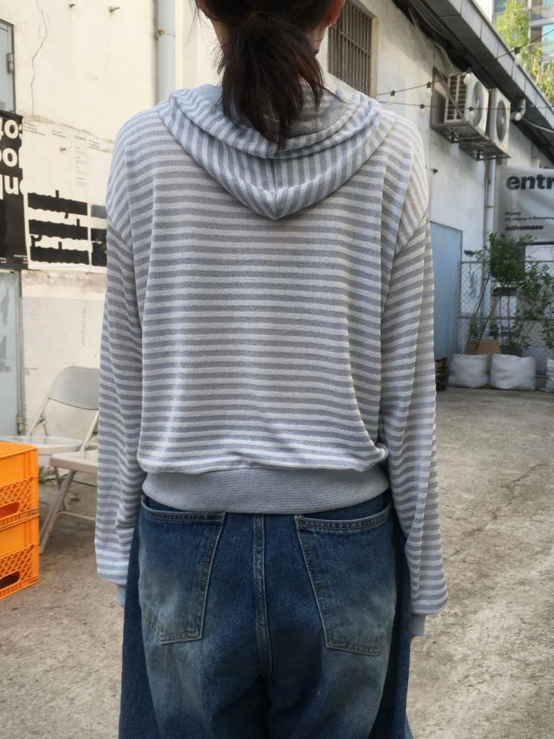 Stripe Summer Boucle Hood Zip-Up (3c)  
