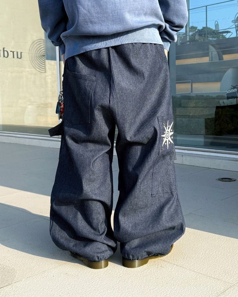 Wide-printed Carpenter Denim Balloon Pants