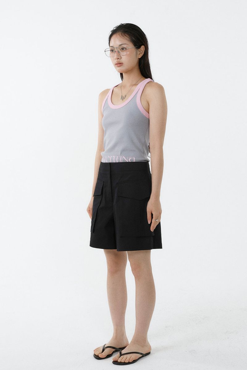 DEEP NECK SLEEVELESS TOP_GRAY PINK