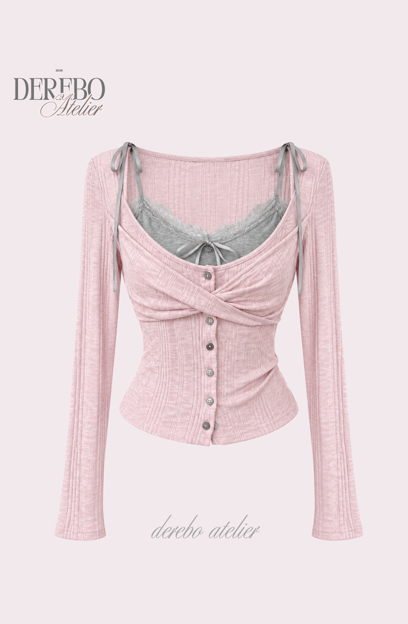Lady Pink Gray Layered Long-Sleeve Top