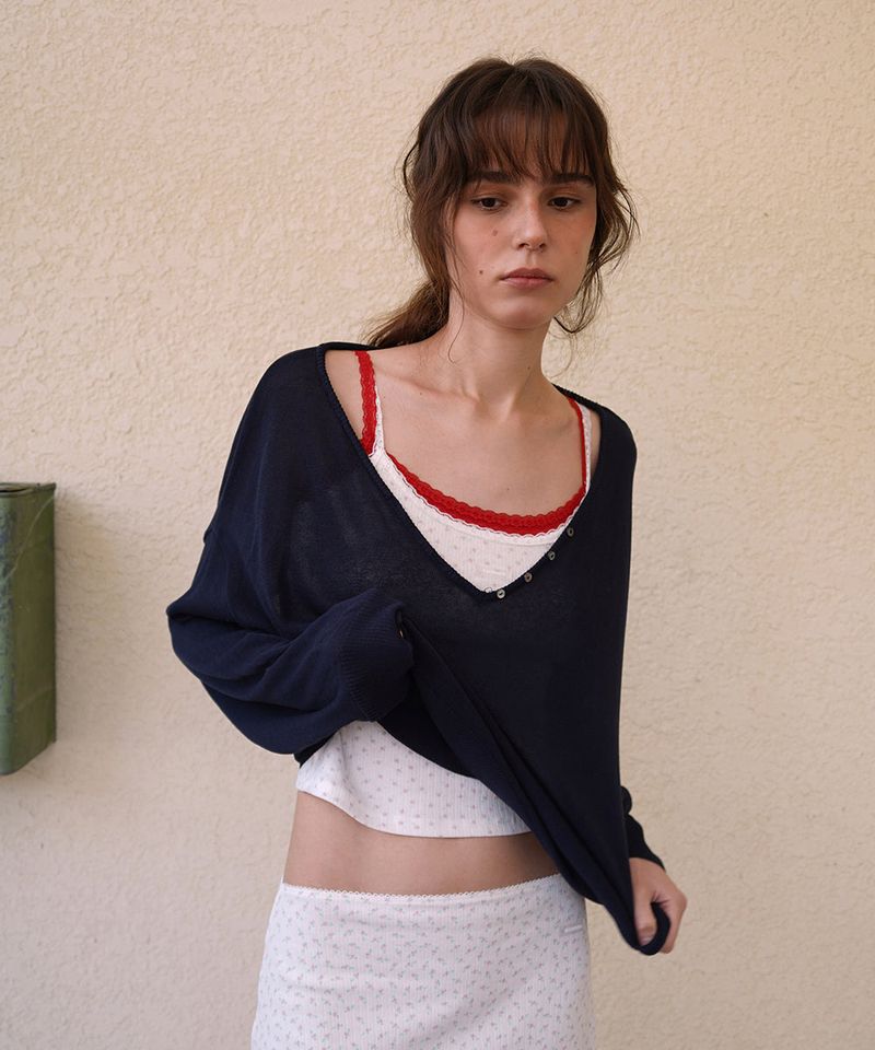 WITHOUTSUMMER（ウィズアウトサマー）の「ボタンVネックニット_ネイビー（トップス）」