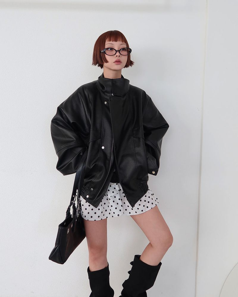 Laurent high neck leather jacket
