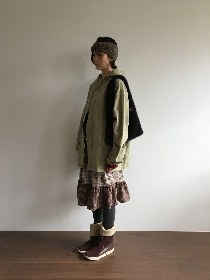 Fold check skirt (3color)