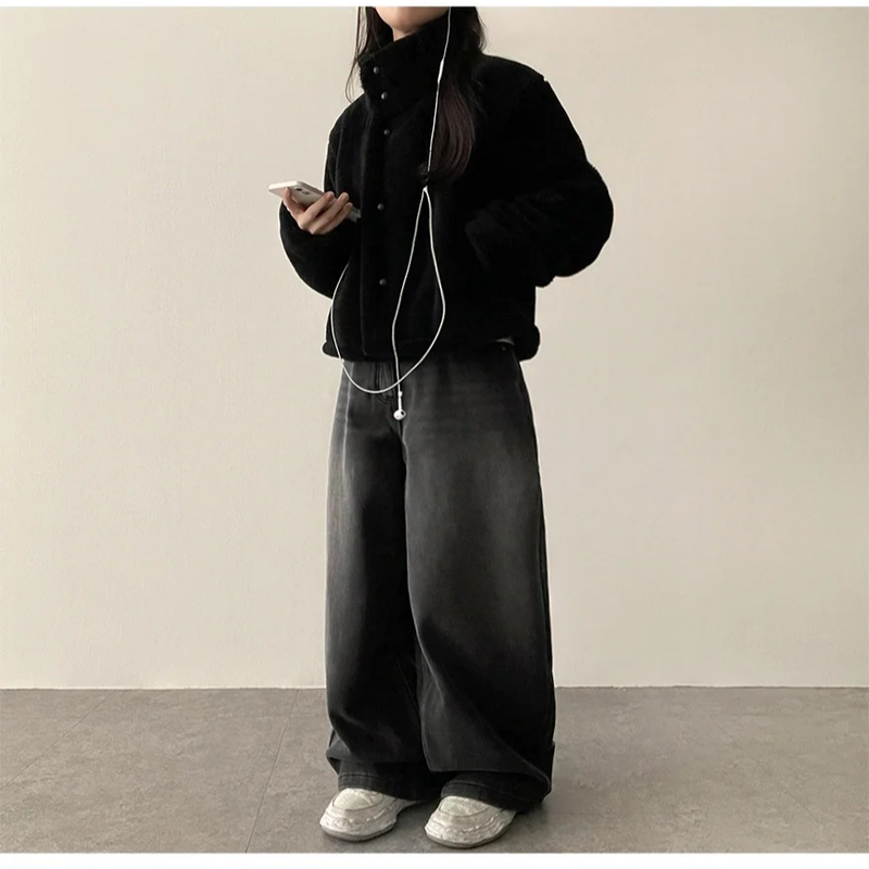 Falling High Neck Fleece Short Coat