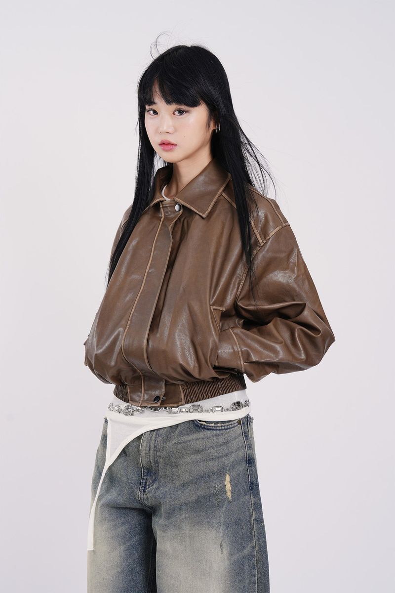 Northway washed leather collar jumper